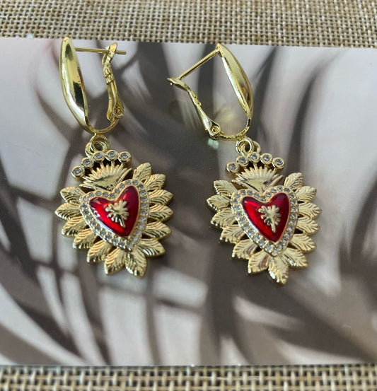 Aretes - Corazones Grandes Rojos